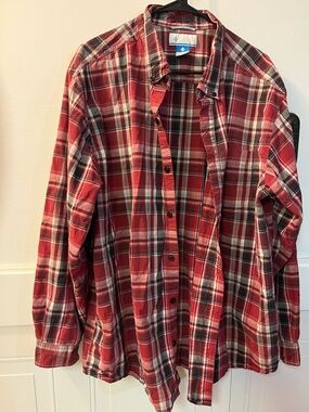 Columbia Red Plaid Button-Down Shirt - Men's Classic Long Sleeve XXL